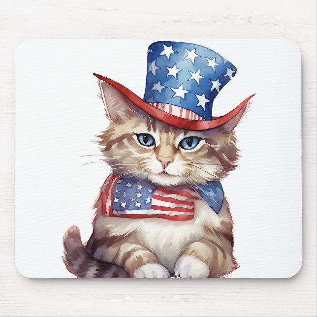 PATRIOTISK RÖTT VITT BLÅTT VATTENFÄRG KATTUNGE MUSMATTA (Framsidan)