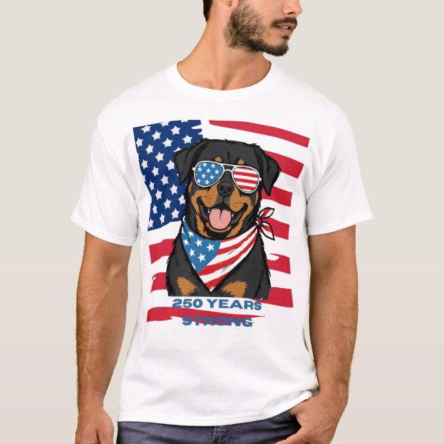 Patriotisk Rottweiler  T Shirt (Framsida)
