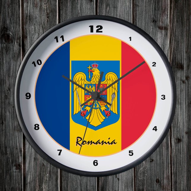 Patriotisk rumänsk Flagga & Rumänien hem/design Rund Klocka (Skapare uppladdad)