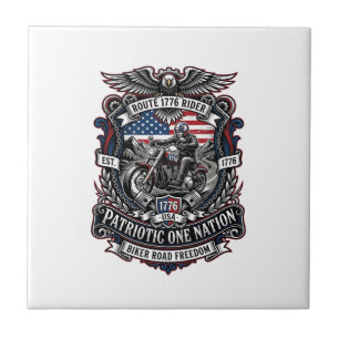 Patriotisk Rutt 1776 Riddare Biker Väg Frihet Patr Kakelplatta
