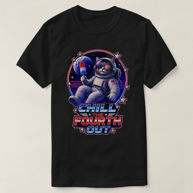 Patriotisk rymdkat 4:e juli t shirt (Design framsida)