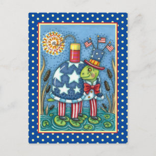 PATRIOTISK SAM-TURTLE, FUNNTIONSFIRRECKER Cute Helg Vykort
