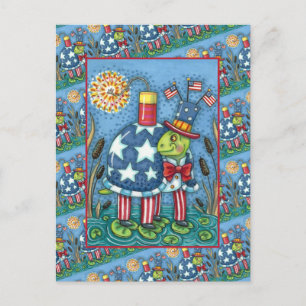 PATRIOTISK SAM-TURTLE, FUNNTIONSFIRRECKER Cute Helg Vykort