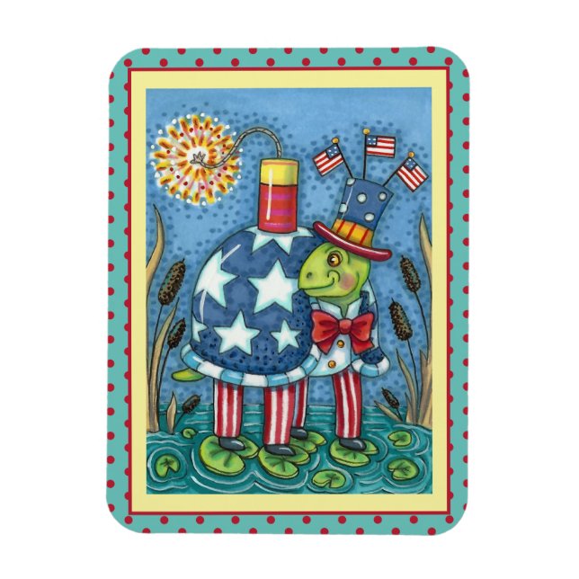 PATRIOTISK SAM-TURTLE, FUNNTIONSFIRRECKER Cute Magnet (Vertikal)