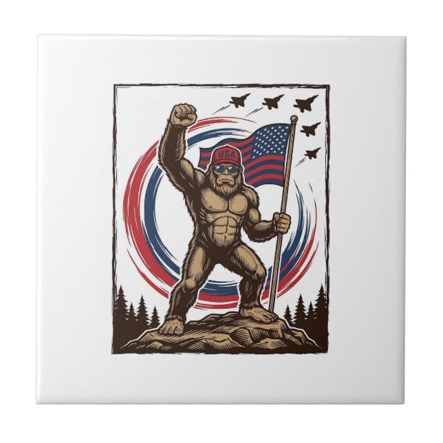 Patriotisk Sasquatch Flagga Vintage Kakelplatta (Framsidan)