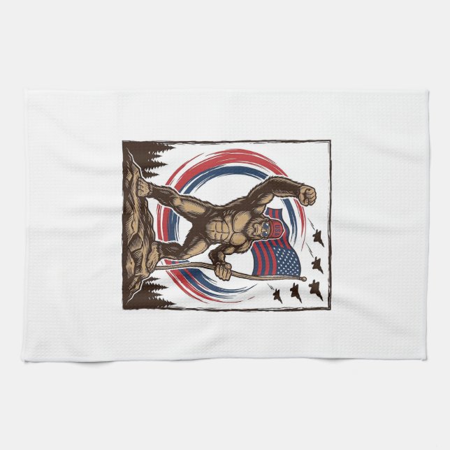 Patriotisk Sasquatch Flagga Vintage Kökshandduk (Horisontell)