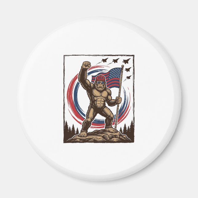 Patriotisk Sasquatch Flagga Vintage Magnet (Framsidan)