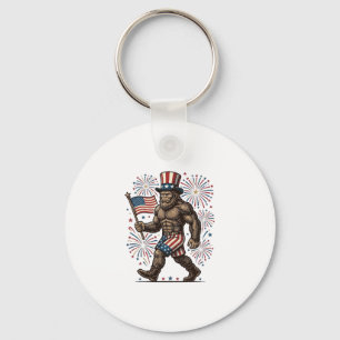 Patriotisk Sasquatch Fyrverkerier Vintage Gravyr D Nyckelring