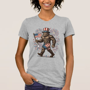 Patriotisk Sasquatch Fyrverkerier Vintage Gravyr D T Shirt