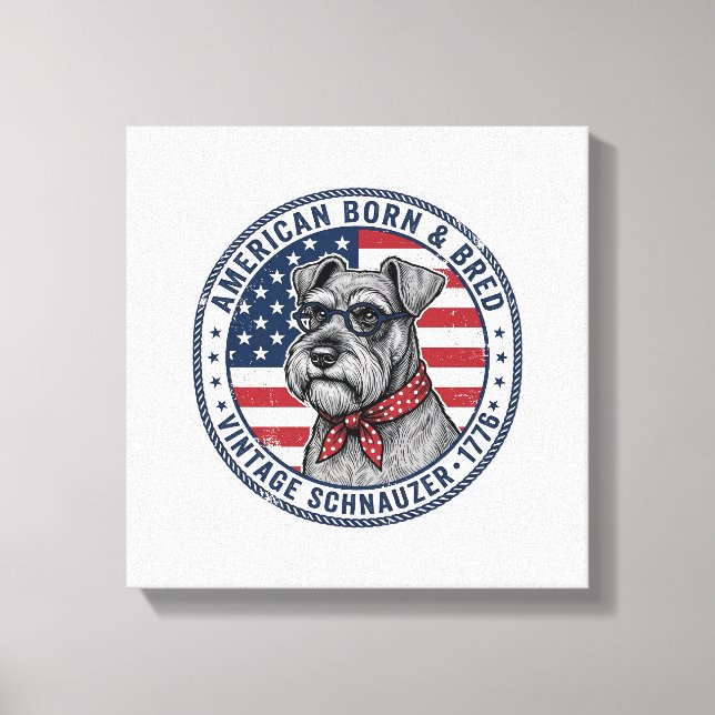 Patriotisk Schnauzer Hund Vintage Canvastryck (Framsida)