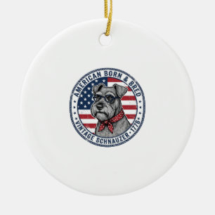 Patriotisk Schnauzer Hund Vintage Julgransprydnad Keramik