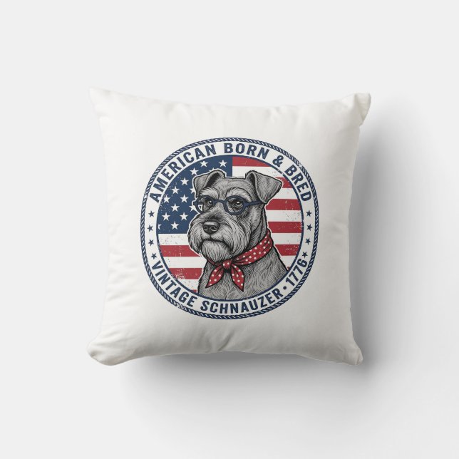 Patriotisk Schnauzer Hund Vintage Kudde (Framsida)