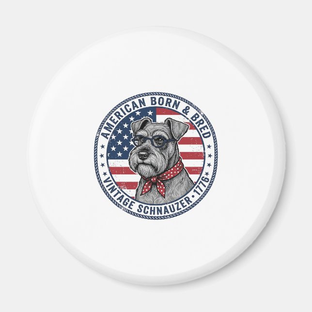 Patriotisk Schnauzer Hund Vintage Magnet (Framsidan)