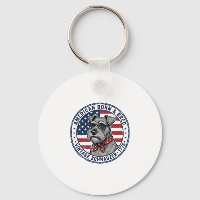 Patriotisk Schnauzer Hund Vintage Nyckelring (Framsida)