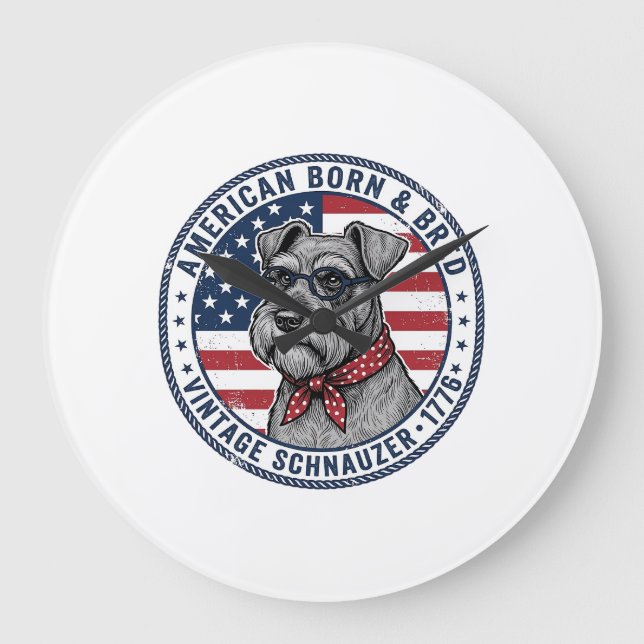 Patriotisk Schnauzer Hund Vintage Stor Klocka (Framsida)