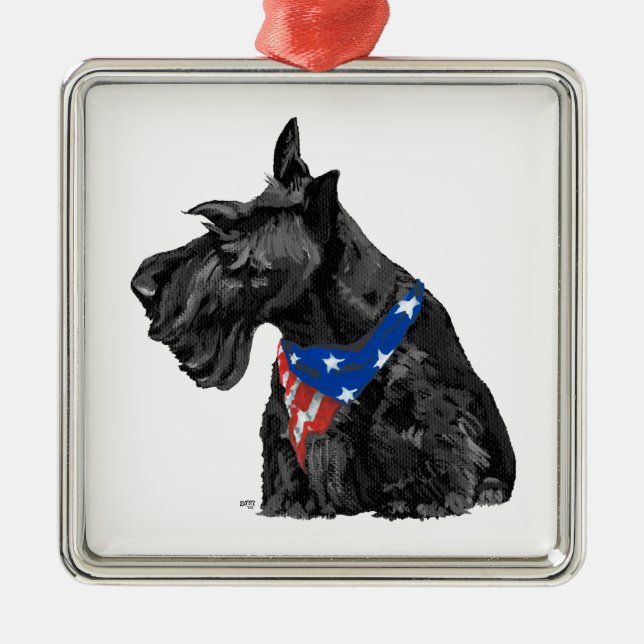 Patriotisk Scottie-ornament Julgransprydnad Metall (Framsidan)