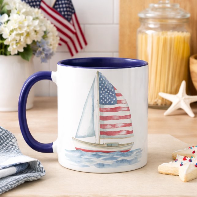 Patriotisk segelbåt Kustområde Americana Kaffe Mug Mugg (Skapare uppladdad)
