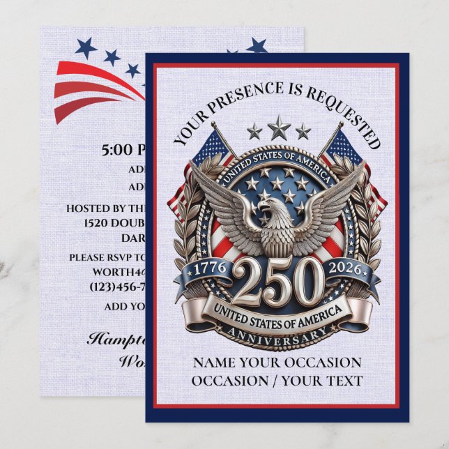 Patriotisk Semiquincentennial Inbjudningar (Fram/baksida)
