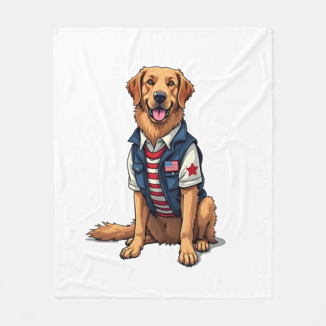 Patriotisk Service Hund Golden Retriever Tröja 4 Fleecefilt (Framsidan)