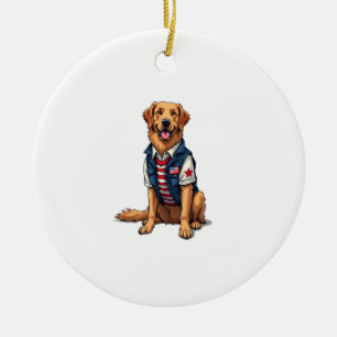 Patriotisk Service Hund Golden Retriever Tröja 4 Julgransprydnad Keramik