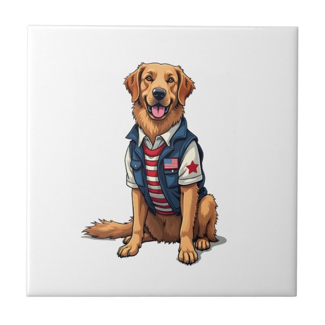 Patriotisk Service Hund Golden Retriever Tröja 4 Kakelplatta (Framsidan)