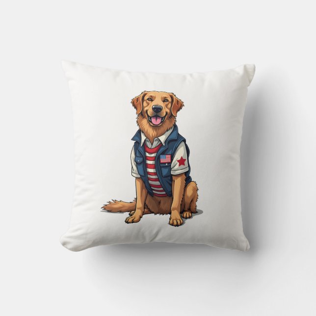 Patriotisk Service Hund Golden Retriever Tröja 4 Kudde (Framsida)