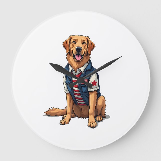 Patriotisk Service Hund Golden Retriever Tröja 4 Stor Klocka (Framsida)