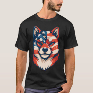 Patriotisk Shiba Inu Hund Vintage Amerikansk Flagg T Shirt