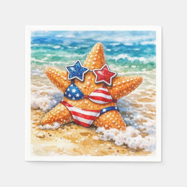 Patriotisk sjöstjärna i sandstrand pappersservett (Framsidan)