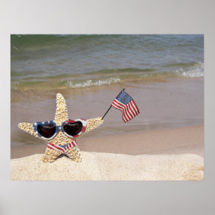 Patriotisk sjöstjärna med amerikanska flaggan poster