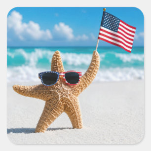 Patriotisk sjöstjärna som vajar den amerikanska fl fyrkantigt klistermärke