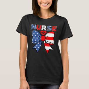 Patriotisk Sjuksköterska 4:e Juli USA Röd Vit Blå T Shirt
