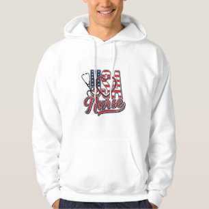Patriotisk Sjuksköterska USA Hjärta Stetoskop Skjo Hoodie