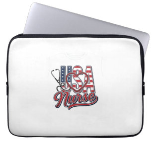 Patriotisk Sjuksköterska USA Hjärta Stetoskop Skjo Laptop Fodral