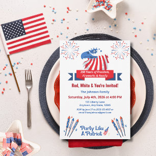 Patriotisk skallig örn Amerika 250-årsjubileum 4:e Inbjudningar