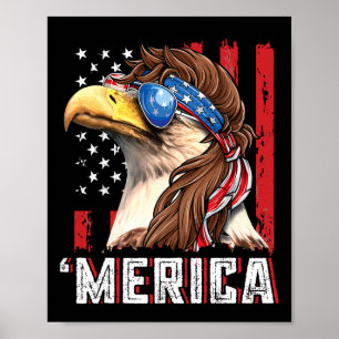 Patriotisk Skallig Örn Mullet Merica Usa Flagga 4: Poster