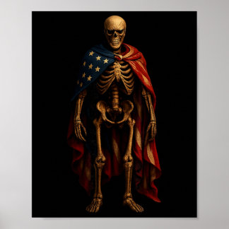 Patriotisk Skelett Amerikansk Flagga Gotisk Skräck Poster