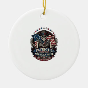 Patriotisk Skelett Cowboy Mörk Patriotisk Skelett  Julgransprydnad Keramik