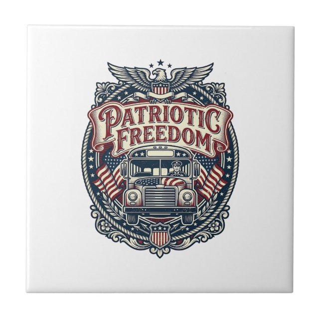 Patriotisk skolbussförare kakelplatta (Framsidan)
