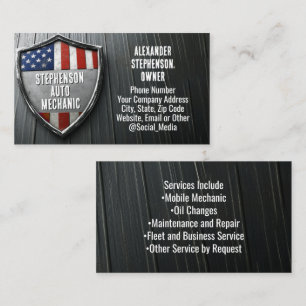 Patriotisk Sköld Amerikansk Flagga Bil Mekaniker Visitkort