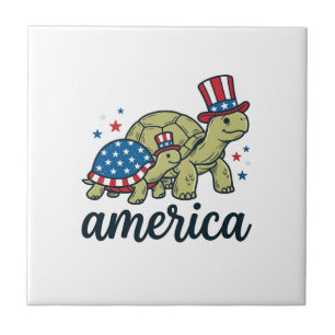 Patriotisk Sköldpadda Amerika Vintage Gravyr Desig Kakelplatta