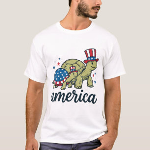 Patriotisk Sköldpadda Amerika Vintage Gravyr Desig T Shirt