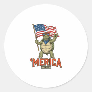 Patriotisk Sköldpadda ‘Merica Vintage Vektor Runt Klistermärke