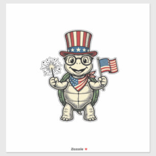 Patriotisk Sköldpadda Vintage Gravyr Grafik för Vi Klistermärken