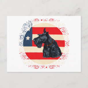 Patriotisk skotsk terrier på flagga vykort