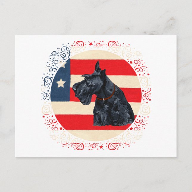 Patriotisk skotsk terrier på flagga vykort (Framsida)