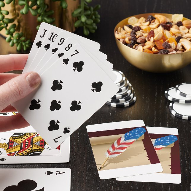 Patriotisk skrivfjäder på antikt papper casinokort (Skapare uppladdad)