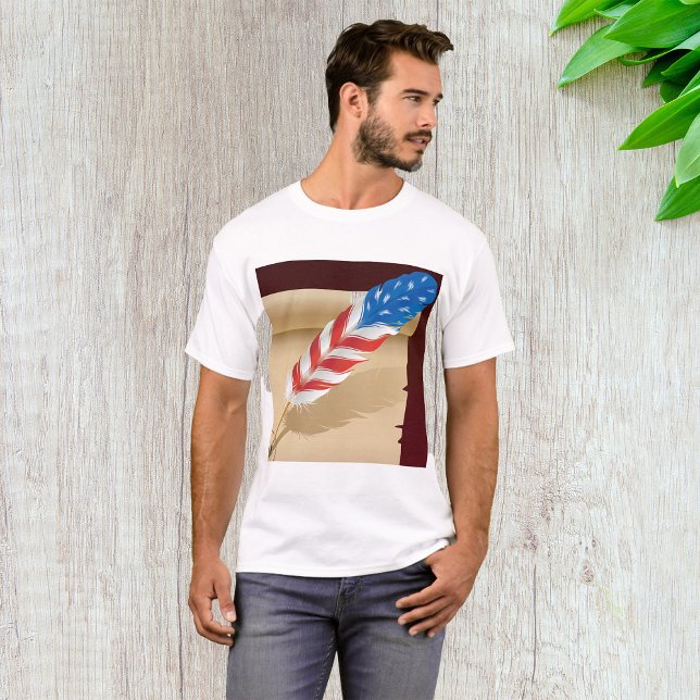 Patriotisk skrivfjäder på antikt papper t shirt (Skapare uppladdad)