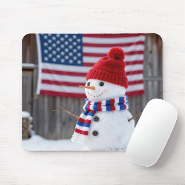 Patriotisk snöman med en amerikansk flagga musmatta (Med mus)