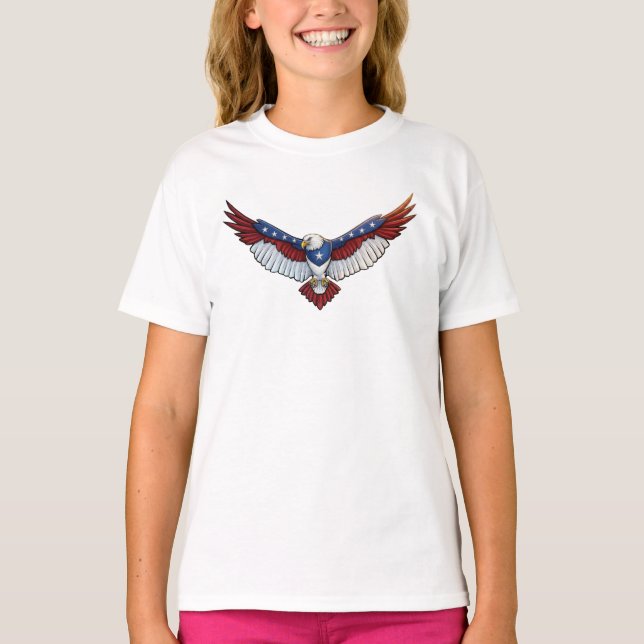 Patriotisk Soaring Eagle-grafik – Röd Vit T Shirt (Framsida)